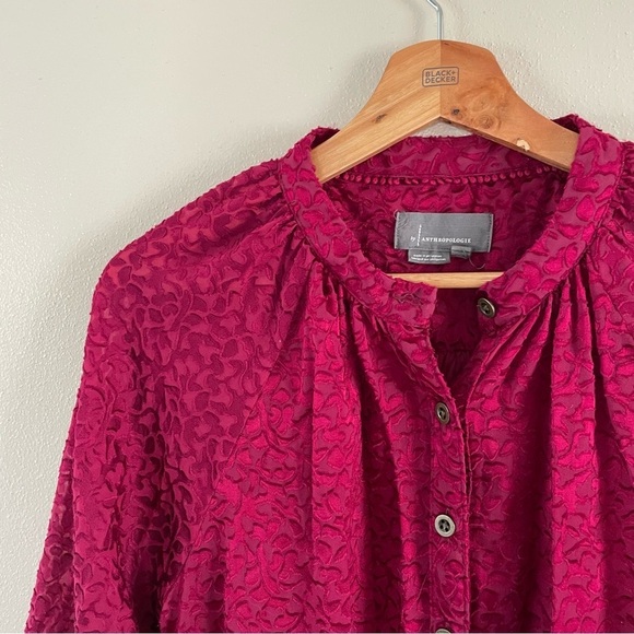 Anthropologie | Susanna Velvet Burnout Magenta Button Down Top, L - Picture 4 of 14